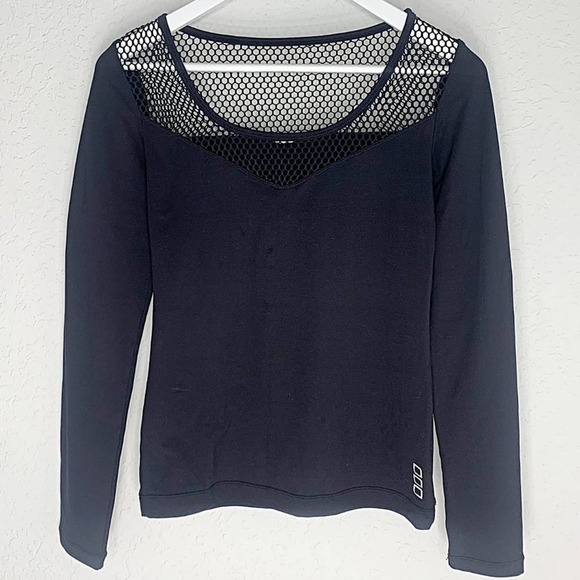 Lorna Jane Perforated Mesh-Yoke Long Sleeve Tee in Black - Picture 2 of 5